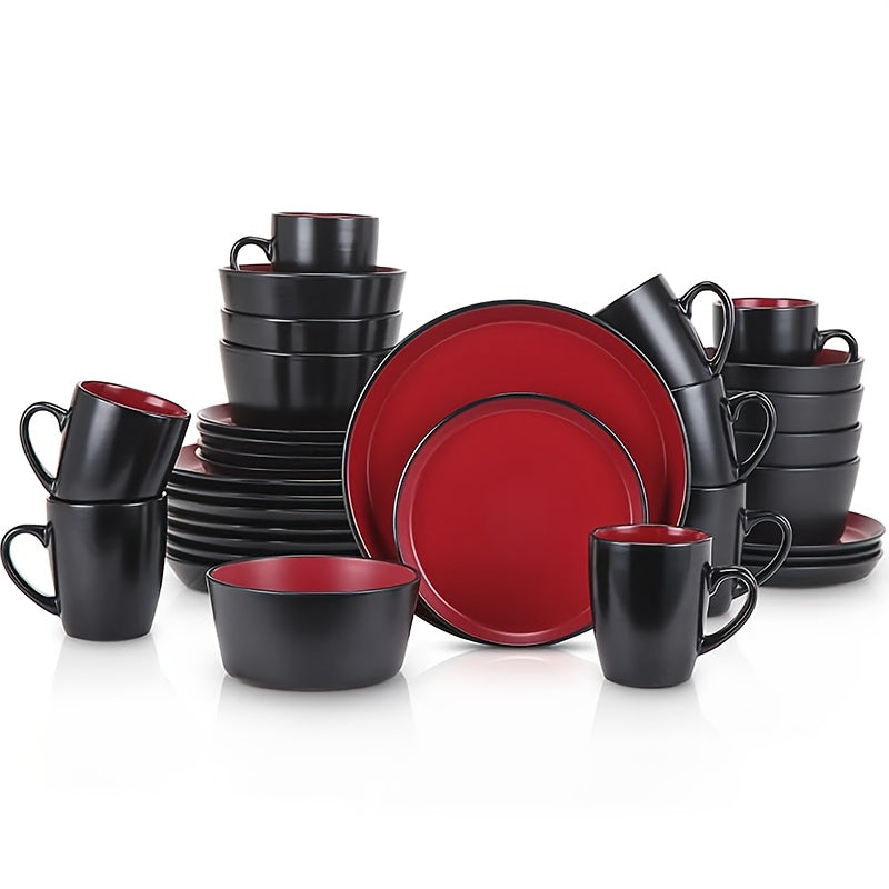 Ceramic Dinnerware Set Modern Matte Porcelain Plates Dishwasher Microwave Oven Safe Scratch Resistant Stoneware Tableware Black Red Blue for Restaurant Kitchen Wedding Gift