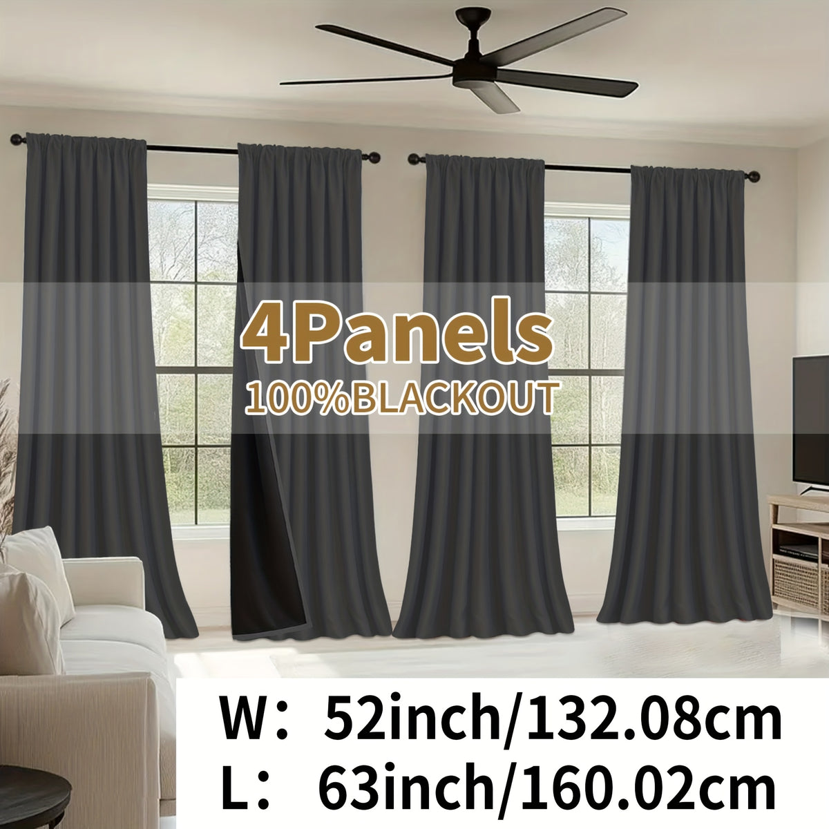 Blackout Curtains Rod Pocket 4 Panels - Thermal Insulated Room Darkening Noise Reducing Matte Drapes for Bedroom Living Room Office, 9 Colors 11 Sizes