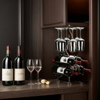 Countertop Wine Rack with Wine Glass Holder Holds 4 Bottles and 6 Glasses Iron Retro Bar Organizer for Kitchen Home Bar Pantry Dining Room
