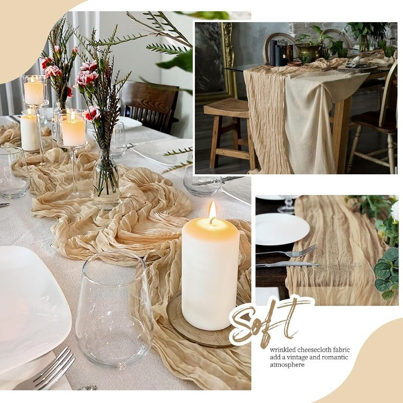 6-Pack Boho Gauze Table Runners 21.7x72.8 Inch Semi-Sheer Cheesecloth Fabric Wedding Baby Shower Birthday Farmhouse Home Decor