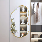 Irregular Wall Mirror Golden Asymmetrical Decorative Mirror Aviation Aluminum Alloy Frame for Bathroom Bedroom Living Room Entryway Cloakroom Modern Home Decor