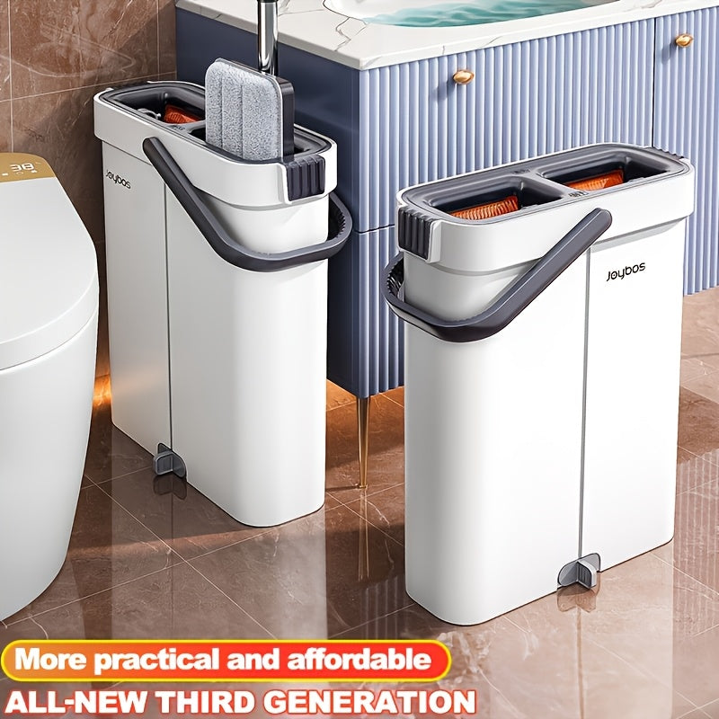 Dual-Bucket Flat Mop and Bucket System with 2025 Floating Scraper – Wash & Dry Separation, Widened Mop Head, Stainless Steel Rod & 4/6 Washable Microfiber Pads for Hardwood, Tile & Wall