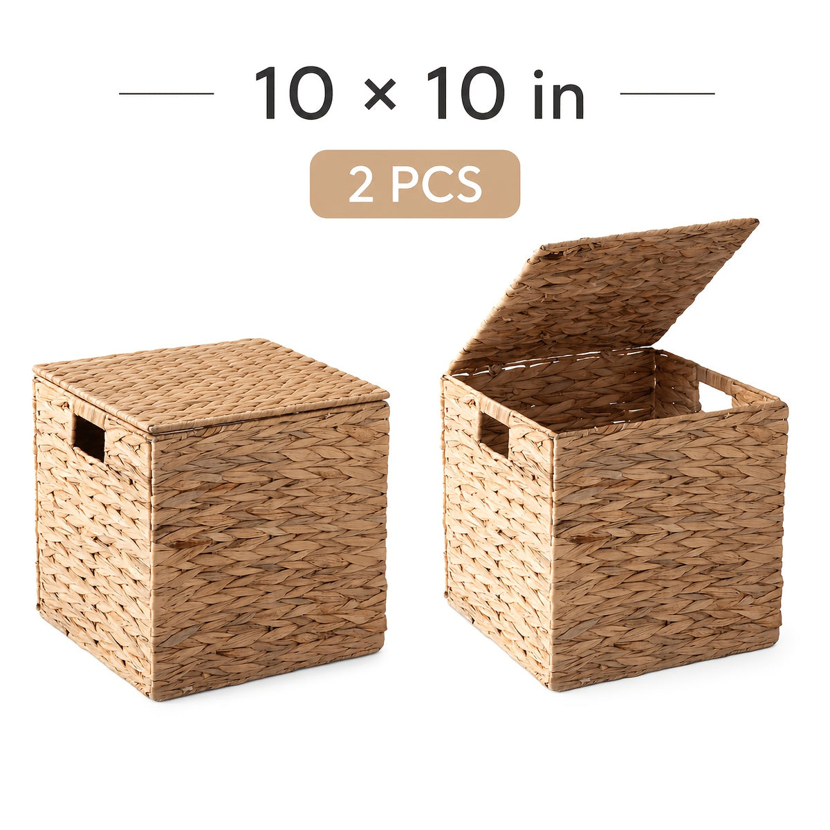 Water Hyacinth Wicker Storage Basket Set 2 or 4 Pack Square Woven Rattan Baskets for Shelves Towels Magazines Kitchen Organization Natural Boho Shelf Bin