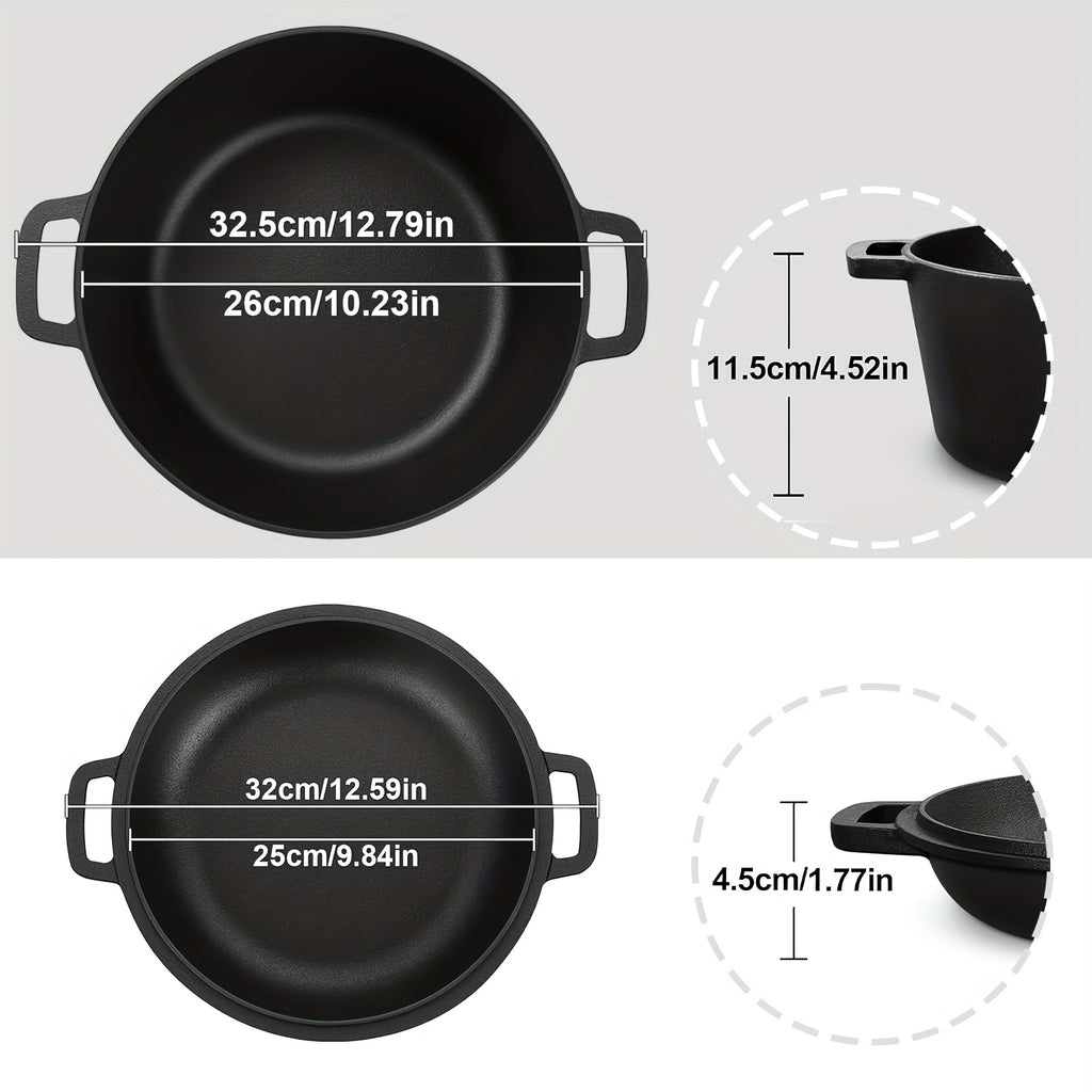Pre-Seasoned Cast Iron Dutch Oven Set 2-in-1 with Lid, Scraper & Stand – Deep Pot for Camping, BBQ, Bread Baking & Stovetop Cooking