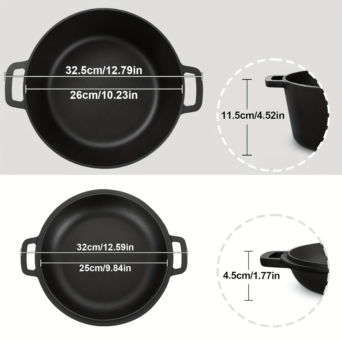 Pre-Seasoned Cast Iron Dutch Oven Set 2-in-1 with Lid, Scraper & Stand – Deep Pot for Camping, BBQ, Bread Baking & Stovetop Cooking