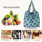 Foldable Shopping Bags 10pcs Reusable - Lightweight Waterproof Polyester Tote Bags with Storage Pockets & Cute Patterns, Eco-Friendly Grocery Bags in Random Colors
