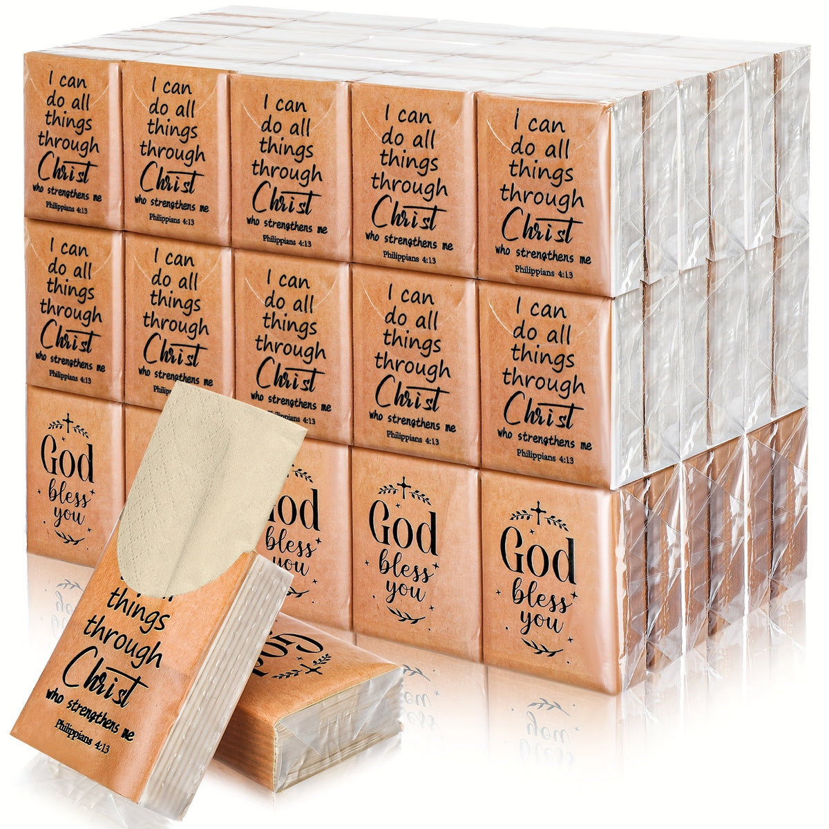 Pocket Tissues 50 Pack Bulk 500 Sheets, 3-Ply Mini Travel Size Individual Tissue Packs for Party Favors, Religious Events, Weddings, Purse & Everyday On-the-Go Use