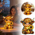 Sunflower Highland Cow Table Lamp – Warm-Toned Whimsical Light-Up Cow Statue Bedside Lamp & Tabletop Decoration, Perfect Gift for Animal Lovers & Home Decor