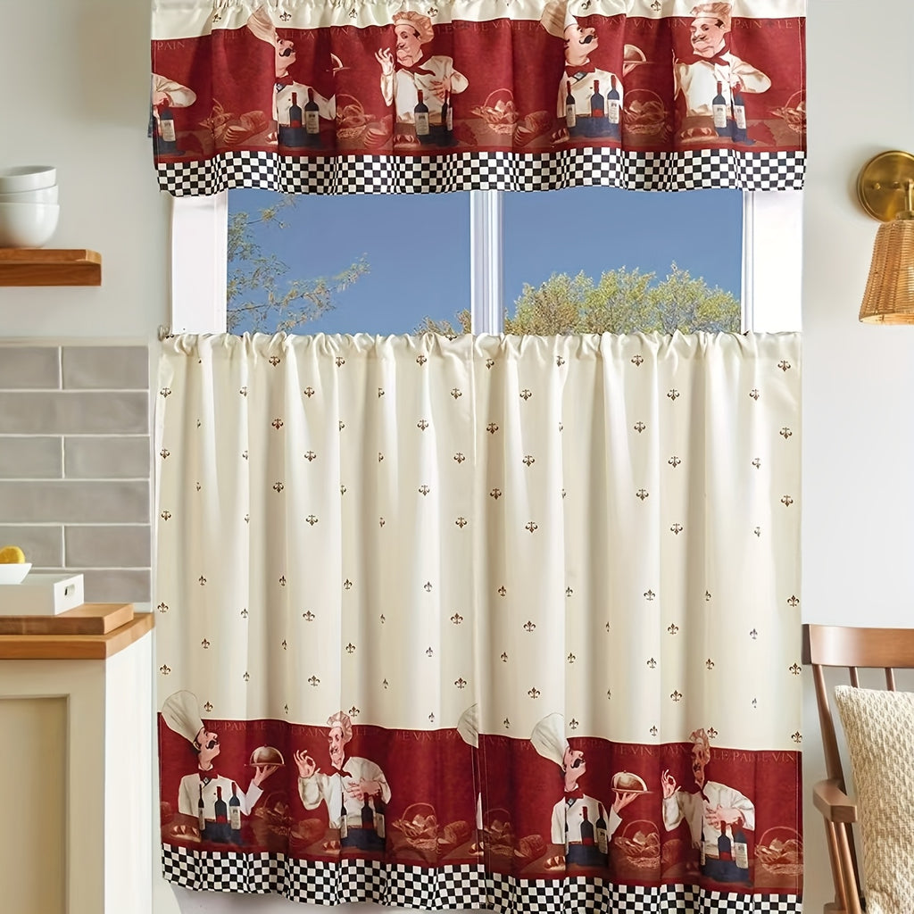 3-Piece Kitchen Curtain Valance & Tiers Set – Semi-Sheer Polyester, Rod Pocket, Machine Washable | Chef, Sunflower & Star Designs | Kitchen, Bedroom & Bathroom | Nuvia Haven