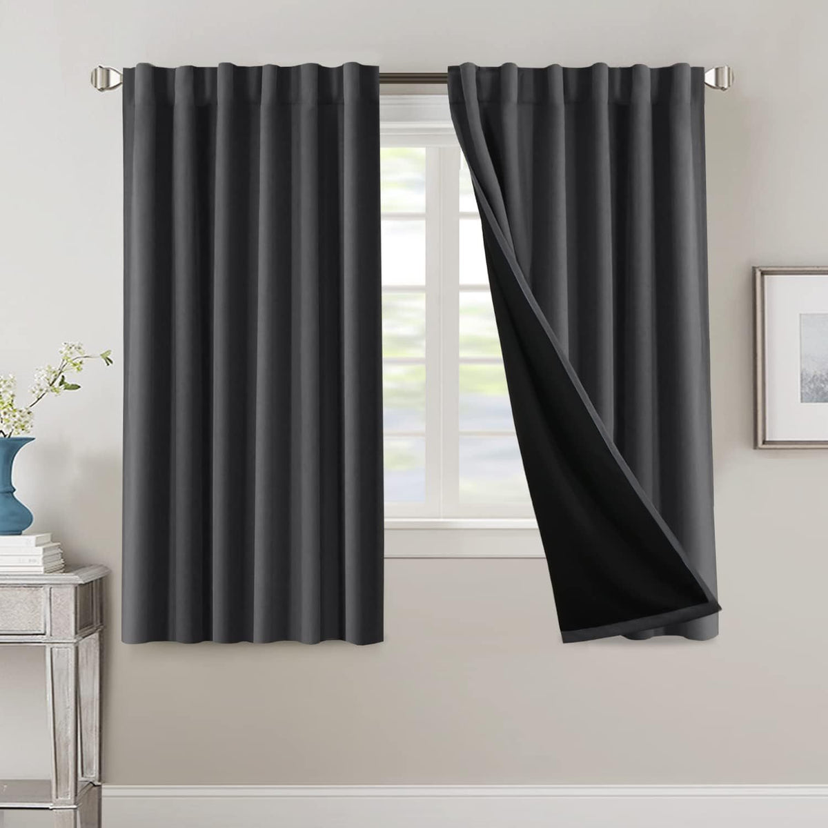 Blackout Curtains 2 Panels 100% Room Darkening 96 Inch Long – Triple Weave Thermal Insulated Back Tab & Rod Pocket Window Drapes for Bedroom & Living Room