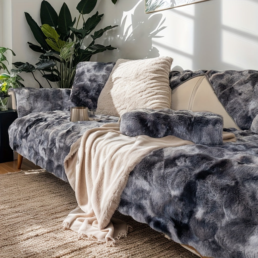 Plush Gradient Velvet Sofa Cover 450-500gsm Super Soft Warm Winter Pet Friendly Non-Slip Machine Washable Modern Style 1 2 3 4 Seater Living Room Couch Protector