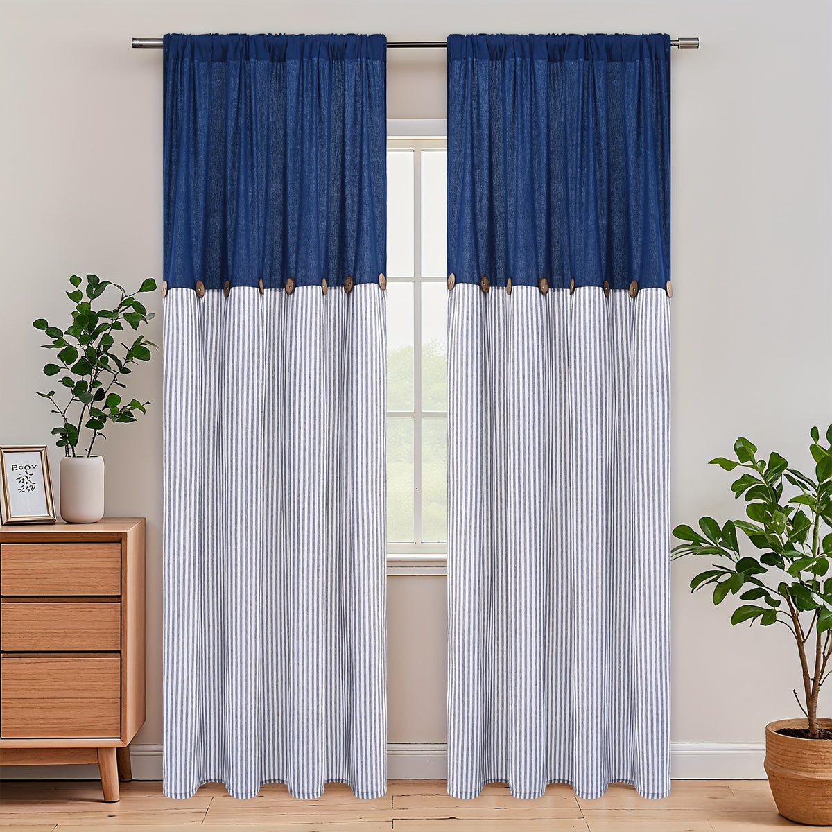 Striped Patchwork Semi-Sheer Rod Pocket Curtains – Bohemian Tiered Window Panels for Bedroom, Living Room, Kitchen, Bathroom & Cafe | 1 or 2 Pcs