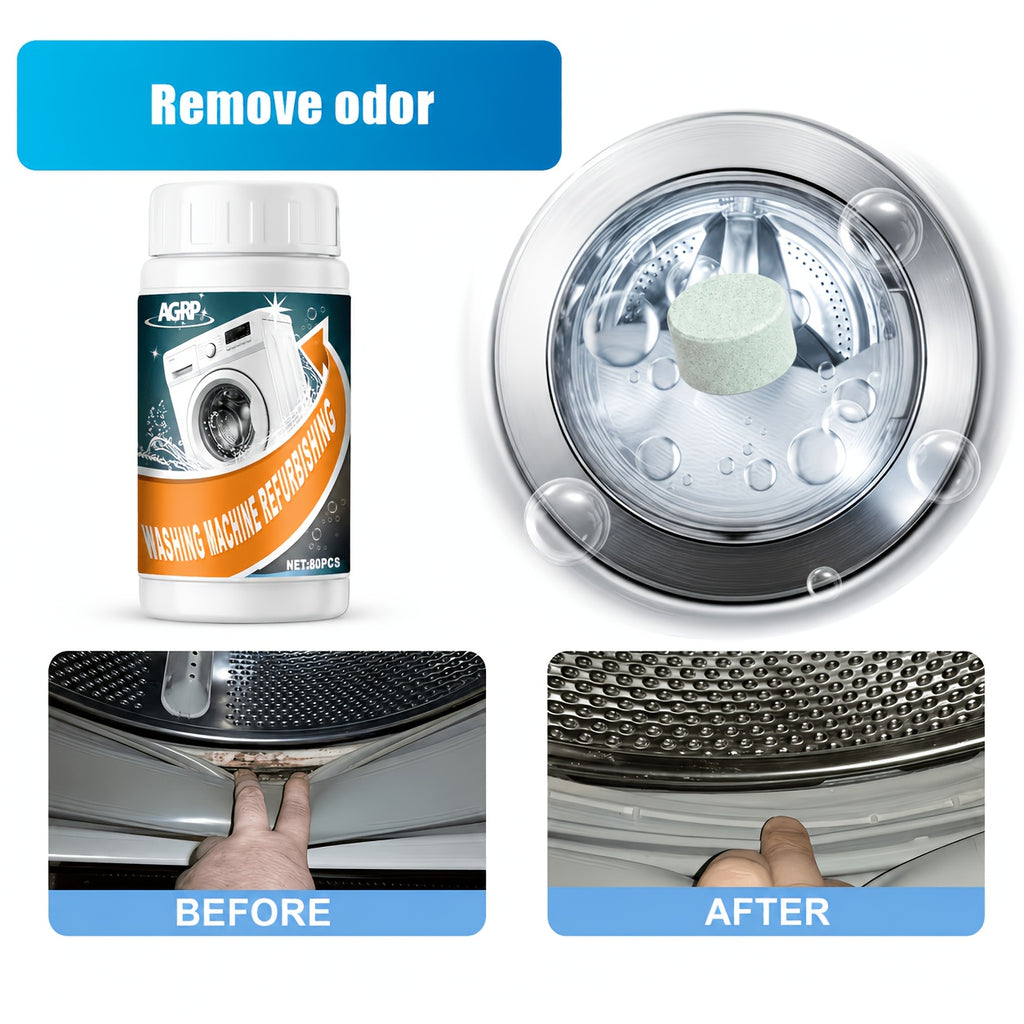 Washing Machine Cleaning Tablets 80 Count Effervescent Deep Clean Dirt Remover Deodorizer Freshener for Front Load Top Load Washers Laundry Machine Cleaner