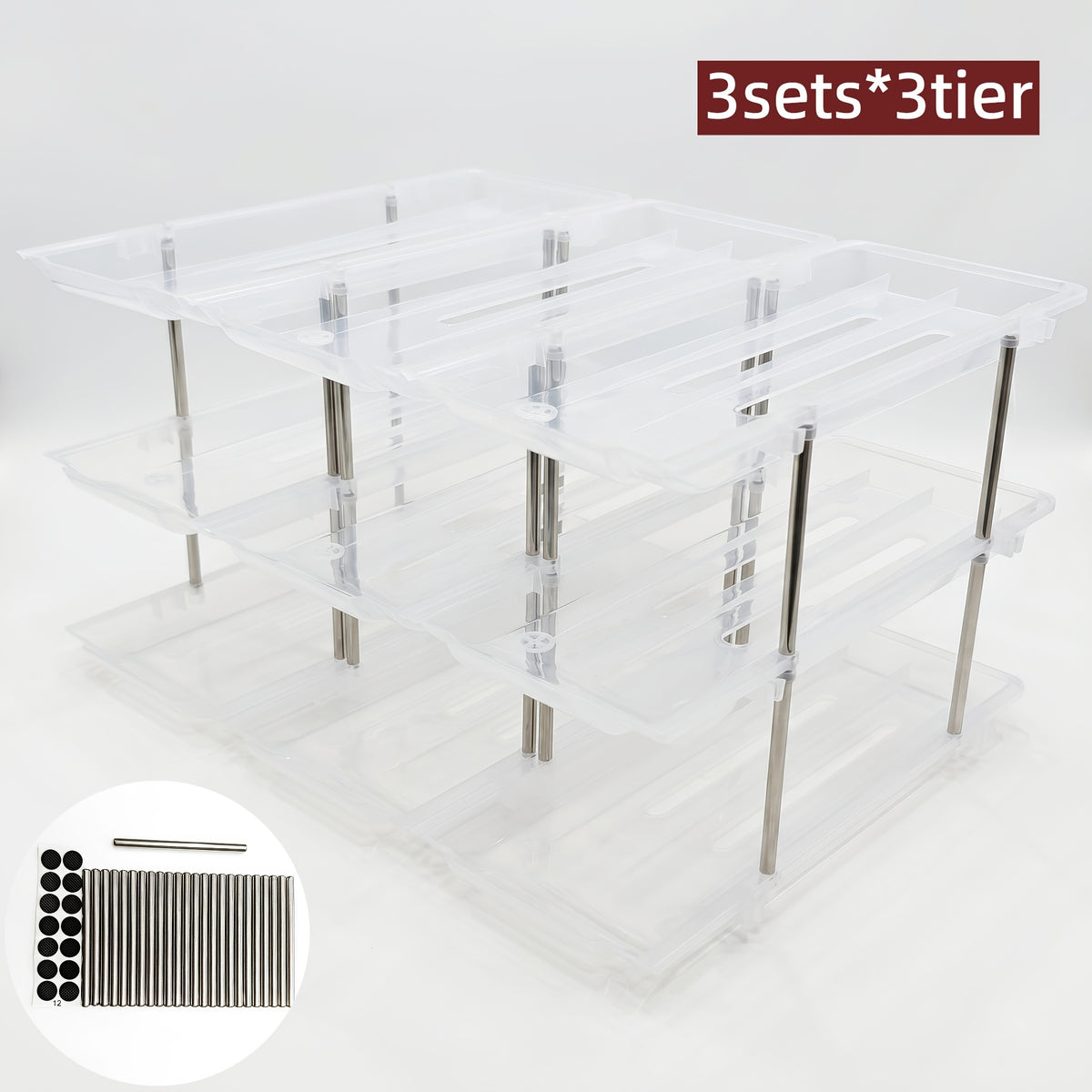 Can Organizer Rack for Fridge & Pantry 3-Tier Stackable Rolling Soda Can Dispenser Clear Plastic Space-Saving Canned Food Storage — 1 or 3 Sets