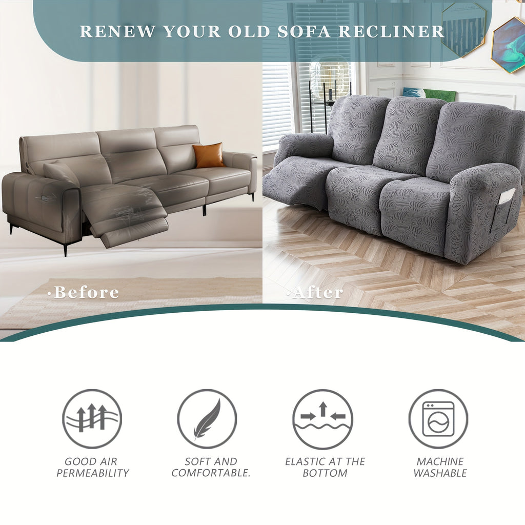 5-Piece Recliner Sofa Cover Set – Washable Furniture Protector with Elastic Bottom for 3-Seat Reclining Couch | Chocolate, Black, Grey, Beige