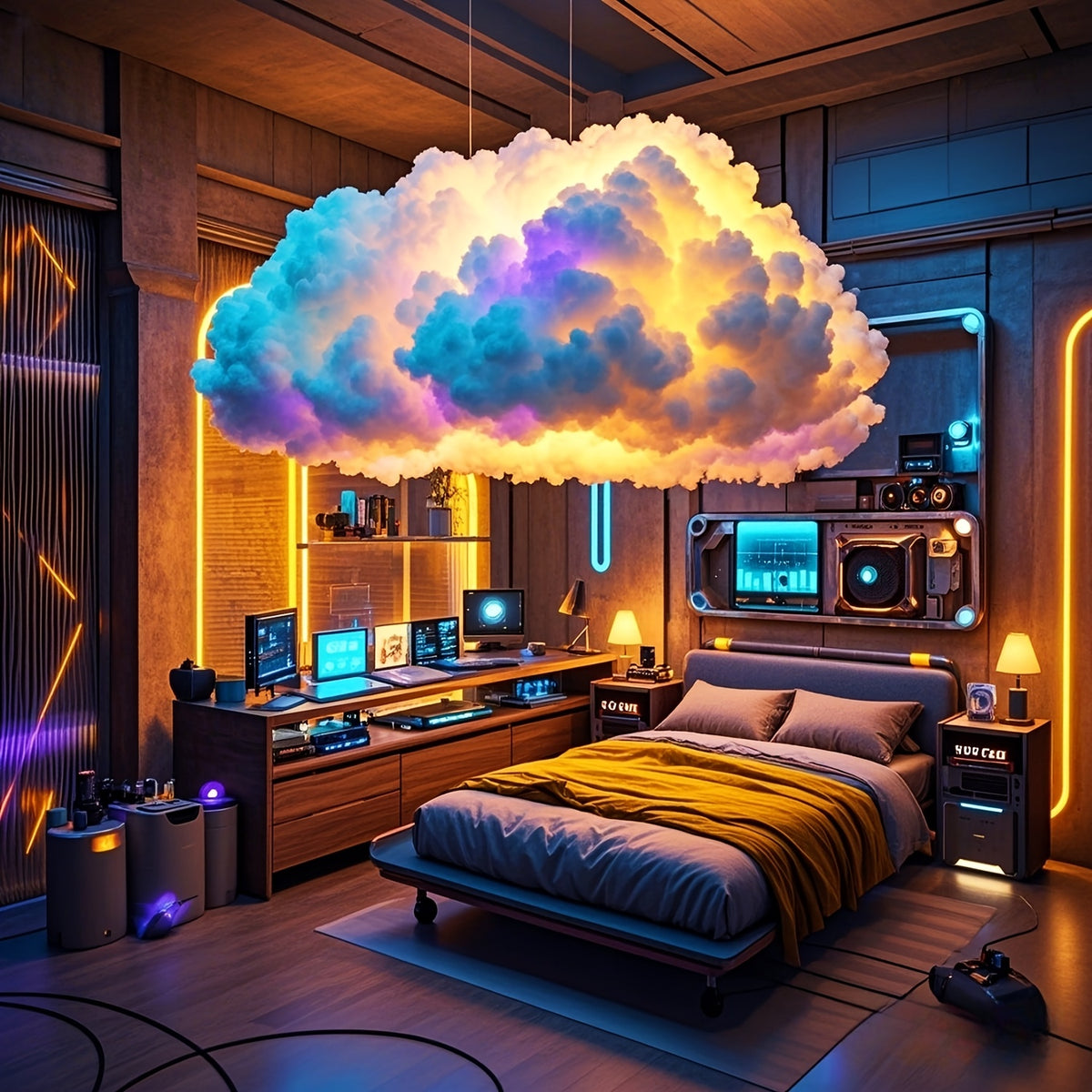 3D Thundercloud LED Atmosphere Light – Color-Changing USB Cloud Night Light for Gaming Room, Party, Garage & Club Decoration with Wall Mount & Freestanding Options