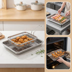 Stainless Steel Baking Tray Set with Cooling Rack & Mesh Basket - 12.5x8.6 Inch Cookie Sheet for Oven Baking, BBQ, Roasting & Vegetable Prep, Multi-Use Kitchen Set for Holiday Cooking