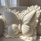Butterfly Shape Sherpa Decorative Throw Pillow with Lace Embellishment, Soft Plush Cushion for Bedroom Sofa Couch Car Outdoor, All-Season Glam Style Gift for Women