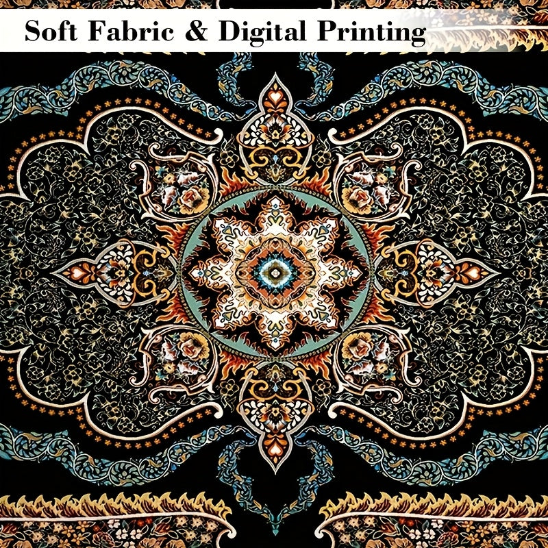 Bohemian Floral Velvet Area Rug Non-Slip Shedding-Resistant Machine Washable 100% Polyester Floor Mat for Living Room Bedroom Kitchen Office Multiple Sizes