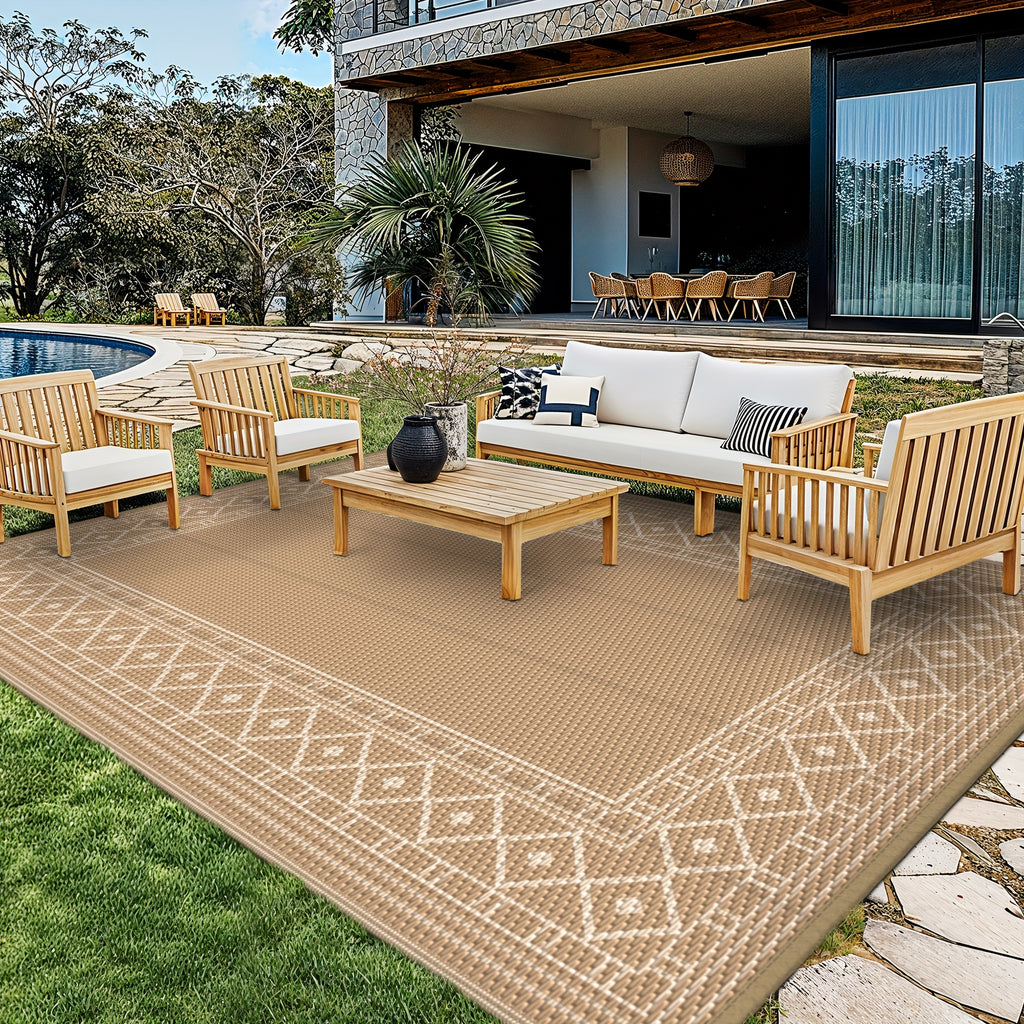 Outdoor Rug for Patio Foldable Reversible Plastic Straw Mat – Waterproof Area Rug for RV, Deck, Porch, Camper, Picnic & Balcony, 4 Sizes
