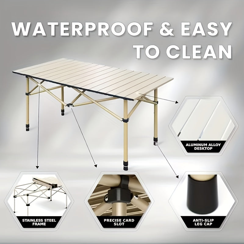 Portable Foldable Camping Picnic Table 4-6 Person Adjustable Height Metal Outdoor Folding Table with Storage Bag for Backyard Beach BBQ Indoor Outdoor