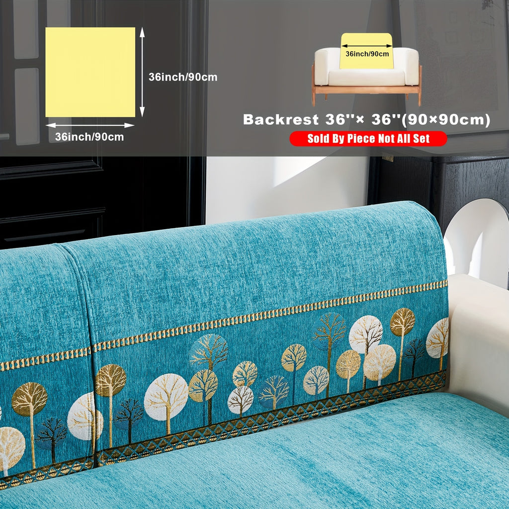 Bohemian Chenille Sofa Cover Tree Embroidery Print Thick Non-Slip Pet Friendly One-Piece Couch Protector Armchair Loveseat 3 4 Seater
