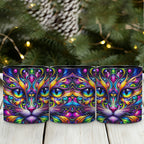 Psychedelic Cat Coffee Mug 11oz - Colorful Cute Cat Design Cup for Cat Lovers, Home & Office Use, Birthday & Holiday Gift