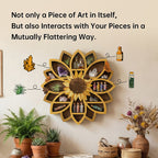 Wooden Sunflower Floating Shelf Wall-Mounted UV Printed Spiritual Decor – Crystal & Essential Oil Organizer, Meditation Room Wall Art, Living Room Storage Shelf