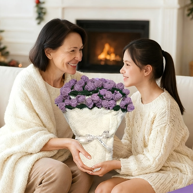 Rose Bouquet Blanket – 31.5inch 52-Flower Soft Throw with Gift Bag, 4 Colors, Romantic Gift for Valentine's Day Birthday Wedding