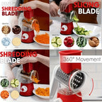 3-in-1 Manual Rotating Cheese & Vegetable Slicer with Interchangeable Drum – Handheld Stainless Steel Grater, Peeler & Chopper for Potatoes, Carrots, Cheese | Camping & Kitchen Use