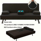 Sofa Cover 4-Piece Stretch Futon Slipcover Set with Removable Armrest & Cupholder Covers – Spandex Jacquard Furniture Protector, Black & Navy