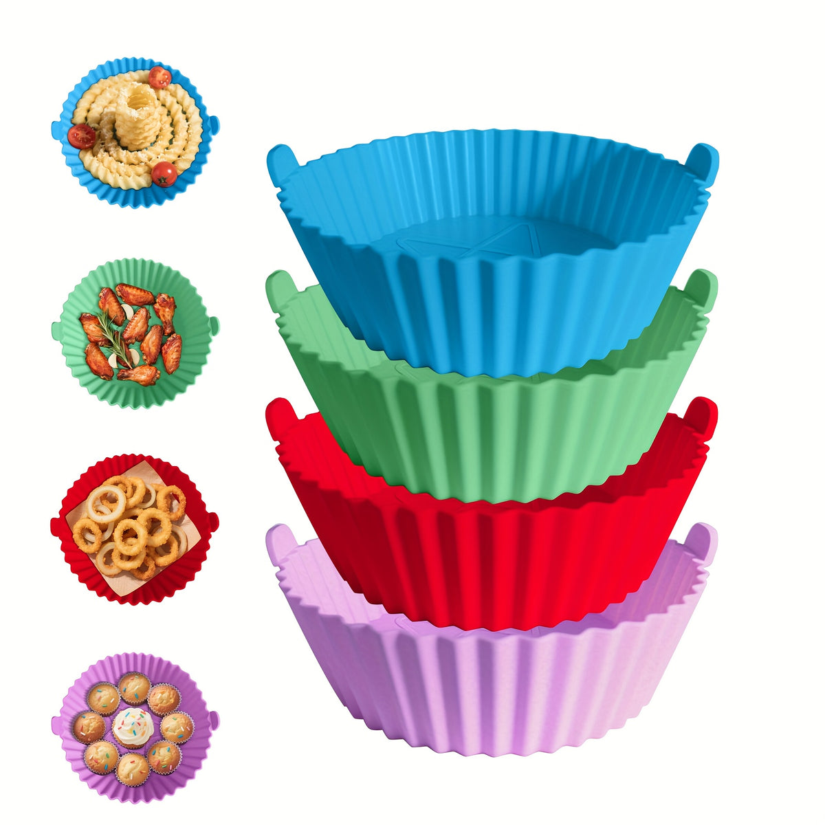 Silicone Air Fryer Liners Set of 4 - Non-Stick Reusable Air Fryer Liner Pot Heat Resistant to 446°F, Oven & Microwave Safe - Fits Most Air Fryers, Easy Cleanup Kitchen Accessory
