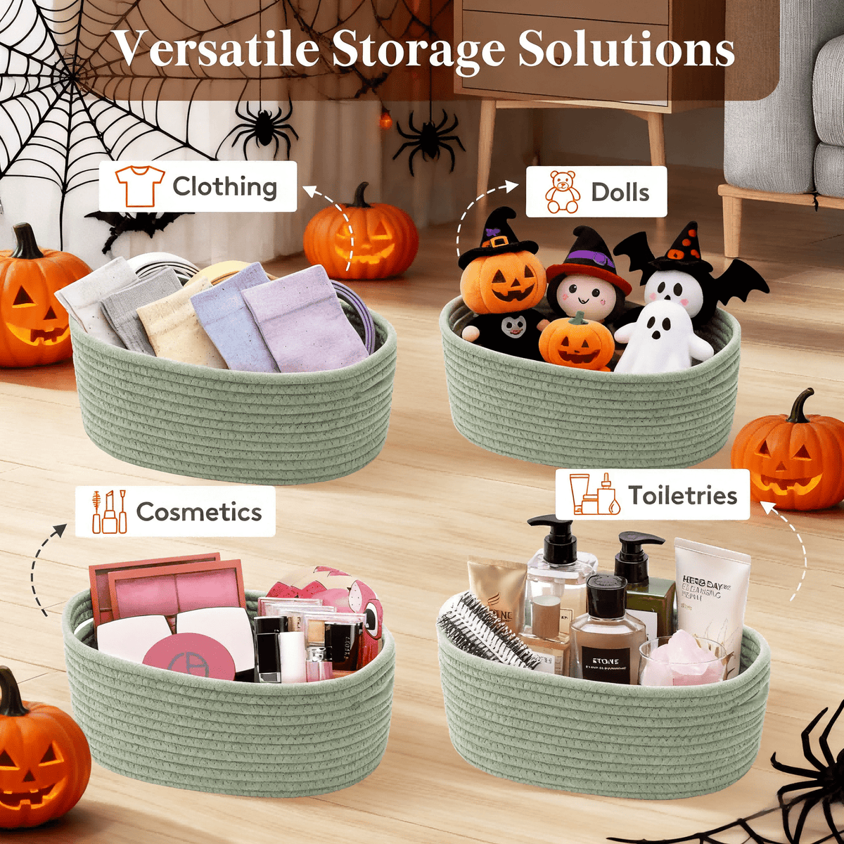 Woven Storage Baskets Set of 6 – Cotton Rope Round Shelf Baskets Bins for Organizing Closet Living Room Bedroom Playroom, Cute Small Decorative Cube Storage Caddy, Multiple Colors Available