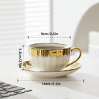 Ceramic Coffee Cup and Saucer Set of 6 – European Light Luxury 8.45oz Porcelain Tea Cups with Plates | Elegant Dinnerware for Home, Wedding & Holiday Gifting