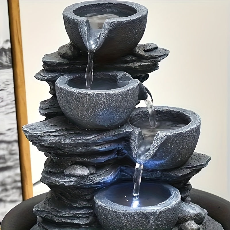 Tabletop Water Fountain Indoor Resin Waterfall with LED Light Realistic Rock Design Plug-In Soothing Ambiance for Bedroom Living Room Office Meditation Desk Decor