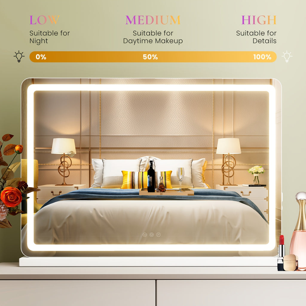 Smart LED Vanity Mirror with Dimmable Lights & Memory – 3 Color Modes, USB Port, Aluminum Frame, Hollywood Makeup Mirror for Bathroom, Bedroom & Desk, 13"x17" or 22"x19"