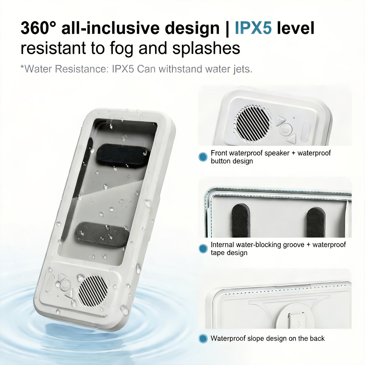 Shower Phone Holder 360 Degree Rotating Waterproof Wall Mount with Wireless Bluetooth Speaker IPX5 Rated for Bathroom Tub Kitchen Mirror Compatible with 4-6.8 Inch Phones Black White Pink
