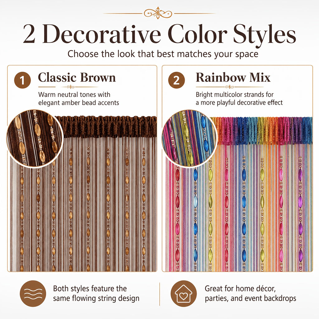 Beaded String Curtain Room Divider Boho Fringe Tassel Doorway Panel – Easy Hang Decorative Bead Curtain for Bedroom, Living Room & Hallway | 2 Colors