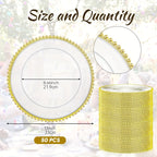 Plastic Charger Plates 50 Pack – 13 Inch Beaded Rim Decorative Dinner Plates for Wedding, Birthday, Bridal Shower & Party Table Settings, Gold or Silver