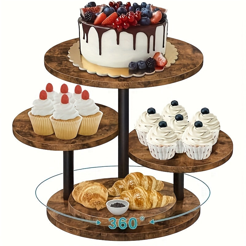 4 Tier Wood Cupcake Stand 360 Rotating Dessert Tower for 50 Cupcakes Farmhouse Tiered Cake Stand for Wedding Birthday Baby Shower Tea Party
