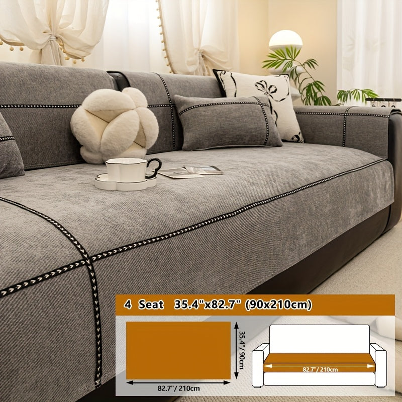 Chenille Sofa Seat Cover Non-Slip Pet Friendly Machine Washable All Season - Sofa Cushion Cover with Lace Belt for 1 2 3 4 Seater Armrest Backrest 3 Colors