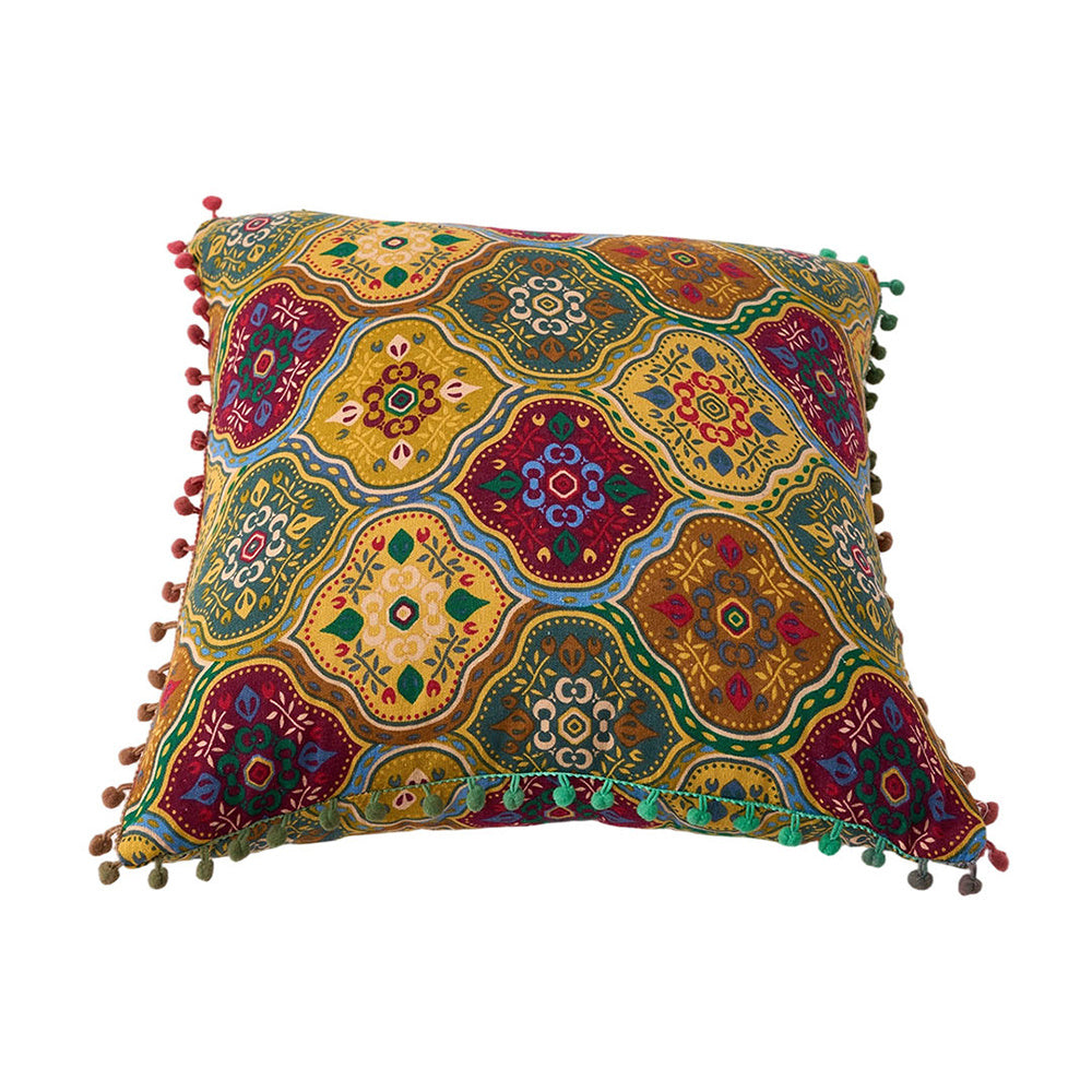 2-Pack Turkish Moroccan Throw Pillows with Inserts Reversible Floral Boho Decorative Pillow 18x18 Inch Polyester Square Cushion Zip Cover for Sofa Couch Bedroom Living Room 7 Colors