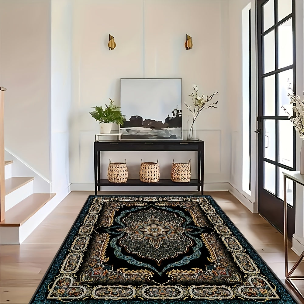 Bohemian Floral Velvet Area Rug Non-Slip Shedding-Resistant Machine Washable 100% Polyester Floor Mat for Living Room Bedroom Kitchen Office Multiple Sizes