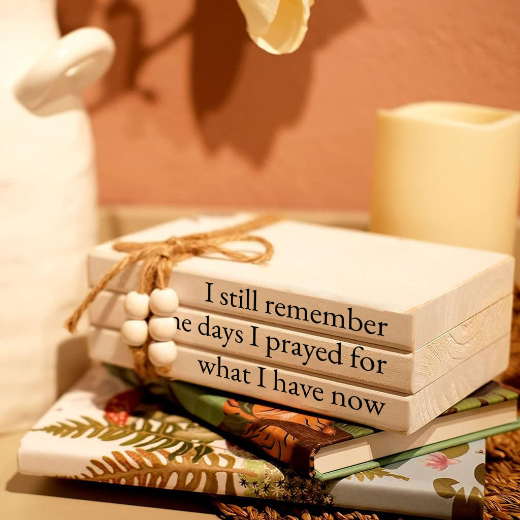 White Wooden Decorative Books Set of 3 – Rustic Farmhouse Faux Book Stack with Bead Tassels for Coffee Table, Shelf Decor, Living Room & Contemporary Home Decoration
