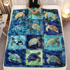 Turtle Print Flannel Throw Blanket – Soft Lightweight Digital Print Ocean Turtle Design, 3 Sizes for Sofa Bed Chair Home Decor & Travel
