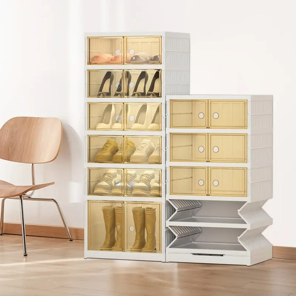 Shoe Rack with Clear Shoe Boxes 3 6 9 Tier Foldable Stackable Plastic Organizer for Closet Entryway Bedroom – Holds 6 12 or 18 Pairs
