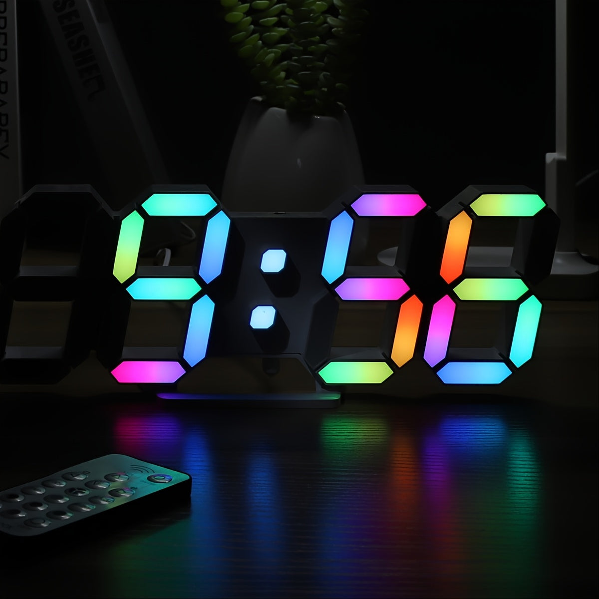 RGB Neon LED Digital Wall Clock 9.7" Large Display with Remote Control – 3D Aesthetic Alarm Clock, Adjustable Brightness, Date & Temperature Display for Bedroom, Living Room, Office, Gym