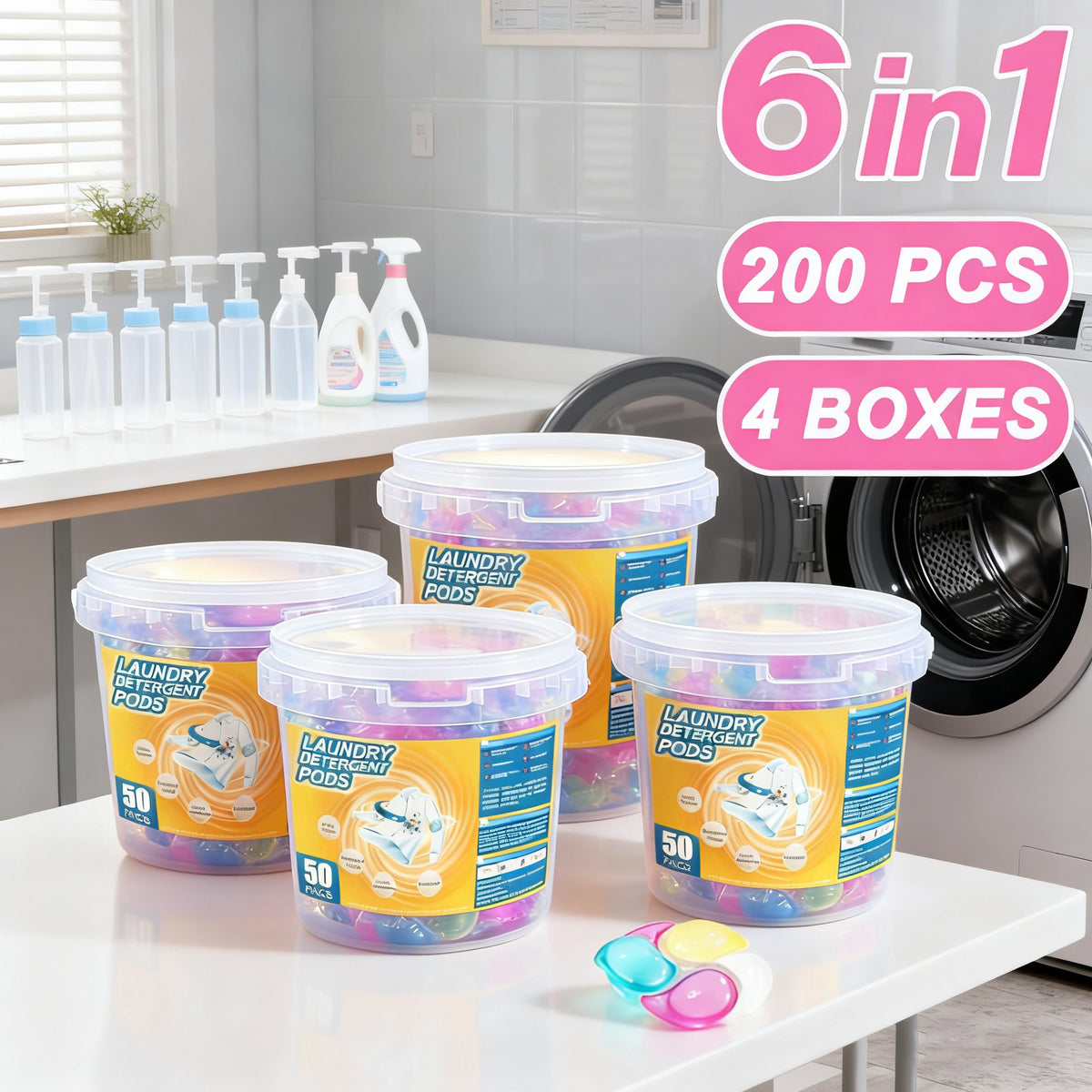 Laundry Scent Beads 6-in-1 with Detergent Dispenser & Laundry Balls, Long-Lasting Fragrance Washing Beads Pods for Fresh Clean Clothes, 50 Count Per Box, 1 or 2 Box Options