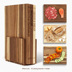 Acacia Wood Cutting Board Set 3-Piece with Stand – Book-Shaped Decorative Chopping Boards for Vegetables, Cheese, Bread & Meat, Kitchen Gift Set