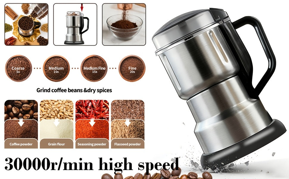 300W Electric Coffee Grinder & Spice Mill – Stainless Steel Blade, Food-Safe, One-Touch Grinding for Espresso, Beans, Grains | Nuvia Haven